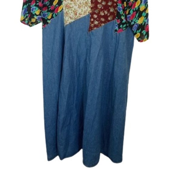 Vintage Chorus Blues Womens Midi Dress Chiffon Floral Patchwork Denim Plus 22W - Picture 5 of 6
